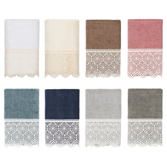 Linum Home Textiles Traditional/Contemporary Turkish Cotton Arian Cream Lace Embellished Hand Towel, White