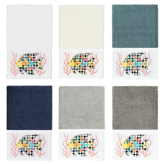 Linum Home Textiles Tropical Fish Turkish Cotton Hand Towel, 16" x 30", Gray