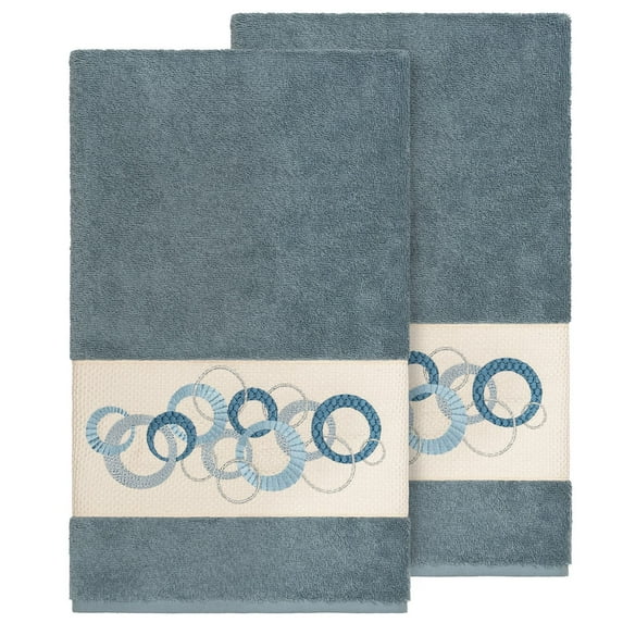 Authentic Hotel and Spa  Turkish Cotton Circles Embroidered Teal Blue 4-piece Bath Towel Set
