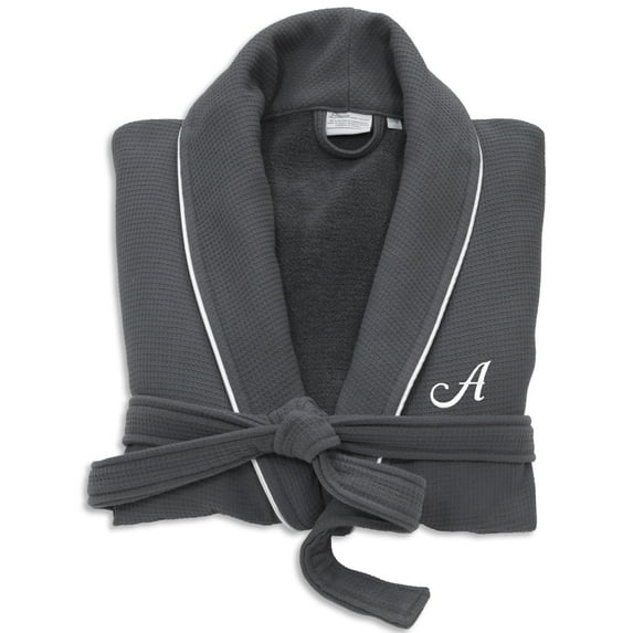 Linum Home Textiles Turkish Cotton Personalized Satin Piped Trim Waffle Terry Gray Bathrobe Color: A Size: S/M
