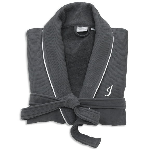 Linum Home Textiles Turkish Cotton Personalized Satin Piped Trim Waffle Terry Gray Bathrobe Color: I Size: S/M