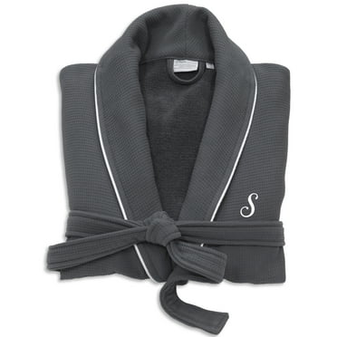 Linum Home Textiles Turkish Cotton Personalized Satin Piped Trim Waffle Terry Gray Bathrobe Color: S Size: S/M