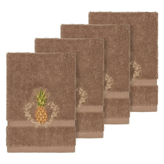 Linum Home Textiles Turkish Cotton Welcome Embellished Washcloth Set Color: Latte Size: 4PC SET