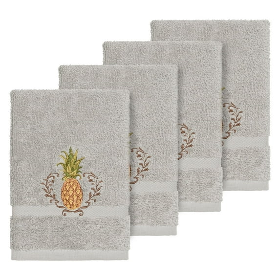 Linum Home Textiles Turkish Cotton Welcome Embellished Washcloth Set Color: Light Gray Size: 4PC SET