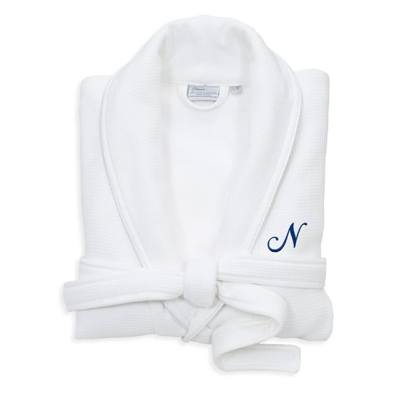Linum Home Textiles Unisex Personalized Turkish Cotton Waffle Terry Satin Piped Trim Bathrobe Color: N Size: L/XL