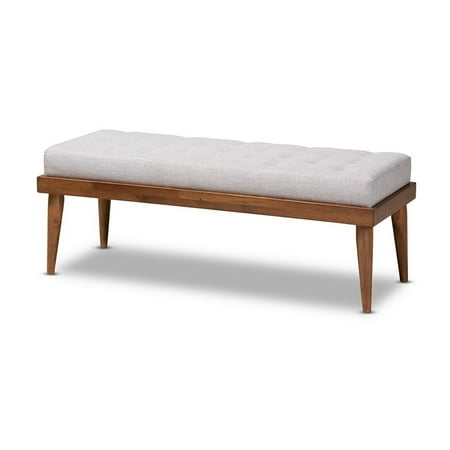 Linus Mid-Century Modern Greyish Beige Fabric Upholstered and Button Tufted Wood Bench