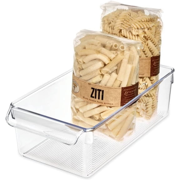 Linus Plastic Fridge and Freezer Storage Organizer Bin with Handle, Clear Container for Food, Drinks, Produce Organization, BPA-Free , 11.5" x 6" x 3.5", Clear