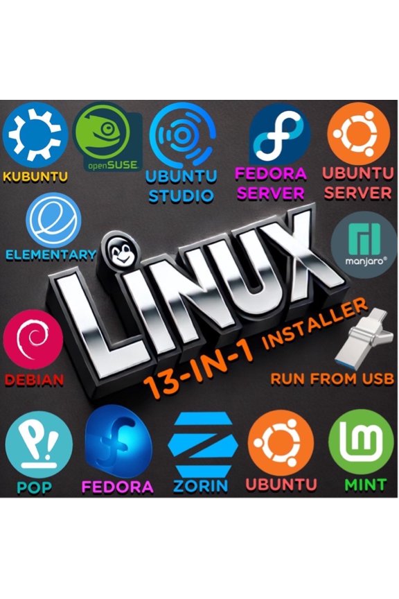 Linux 13-i-1 Multi-Boot USB Installer | Dual USB-A & USB-C For Ubuntu, Ubuntu Studio, Fedora, Mint, etc | Install Linux Software on Windows or Mac