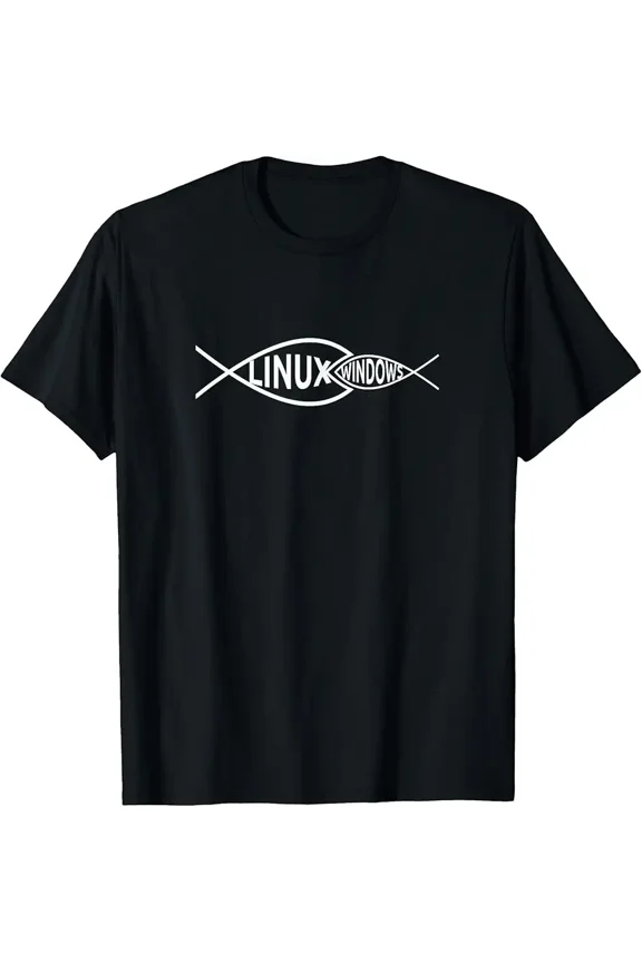 Linux Fish Windows Fish Funny Tech Humor Classic Crew T-Shirt Z11668, for Men & Women, up to Size 5XL
