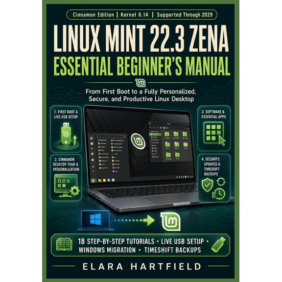 Linux Mint 22.3 Zena Essential Beginner's Manual: From First Boot to a Fully Personalized, Secure, and Productive Linux , (Paperback)
