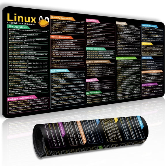 Linux Shortcut Cheat Sheet Extended Mouse Pad, Non-Slip Desk Mat for PC & Laptop