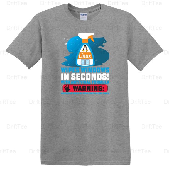 Linux Wipe Windows In Seconds Funny Tech Geek IT Computer Humor OS Penguin T-Shirt Unisex, up to 5XL