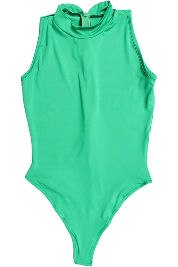 Women Sexy Thong Leotard Sleeveless Lingerie High Cut Cosplay Bodysuit Green M