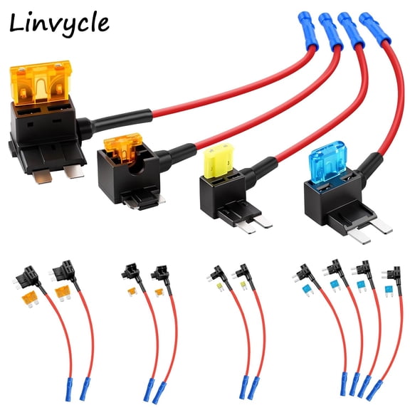 Linvycle Add-A-Circuit Fuse Tap Kit, 10Pcs 12V Car Fuse Holder with 4 Types Standard/Mini/Low Profile Mini/Micro2 Fuse Taps & Fuses for Vehicle Circuit Wiring