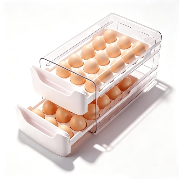 Linvycle Pull Out Egg Storage Container, Double Layer Option, BPA-Free PET+PP Refrigerator Egg Holder, Stackable Drawer Egg Tray Holds 36 Large Eggs, White