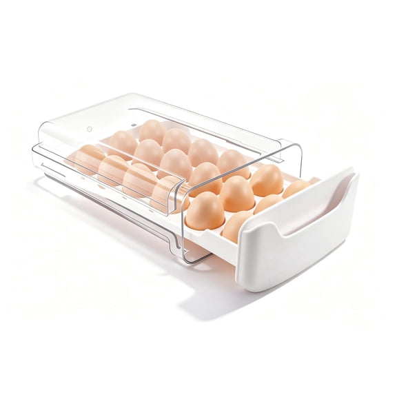 Linvycle Pull Out Egg Storage Container, Single Layer Option, BPA-Free PET+PP Refrigerator Egg Holder, Stackable Drawer Egg Tray Holds 18 Large Eggs, White