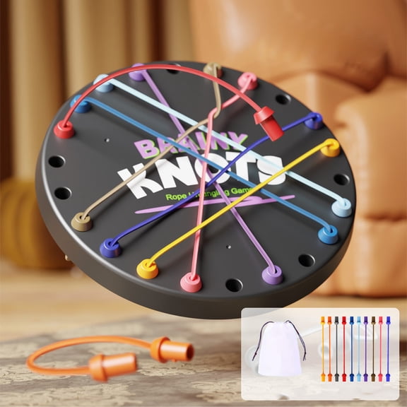 Linvycle Rope Unknot Puzzle Board Game, Brain Logic Challenge Tabletop Game with 10 Colorful Ropes & Storage Bag, 3 Difficulty Levels for Family Group Game Night