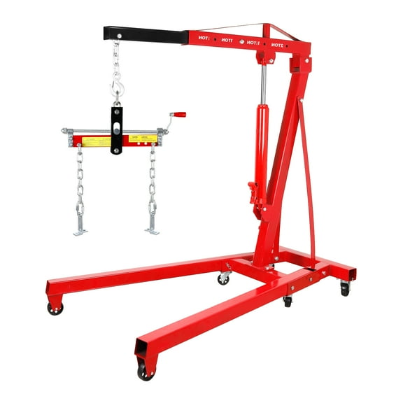 Linxin Trading Engine Hoist with 6 Movable Casters, 4400 Pound Folding Galvanized Carbon Steel Hydraulic Car Lift, Heavy-Duty Engine Hoist with Engine Leveling Tool (8-Ton Hydraulic Pump)