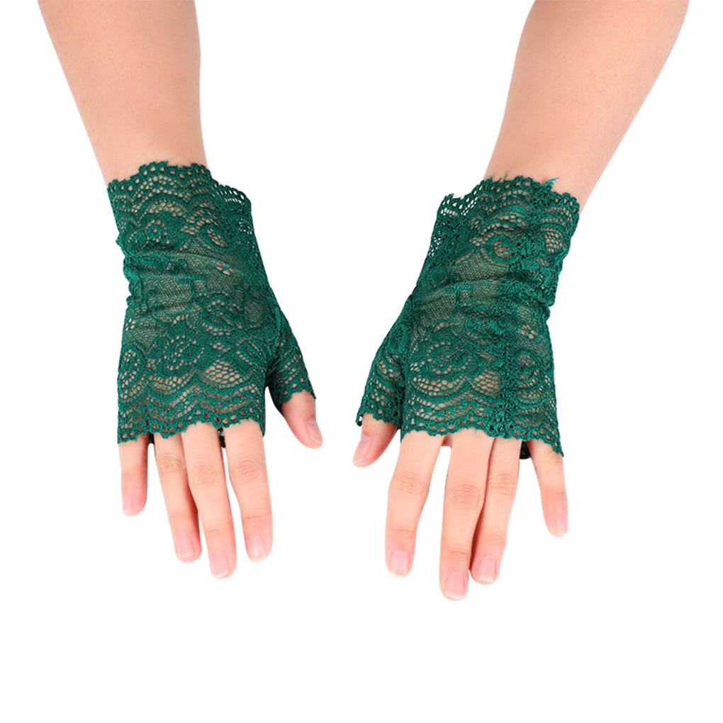 Linyer Pair Women Mittens Lace Fingerless Wedding Party Gloves