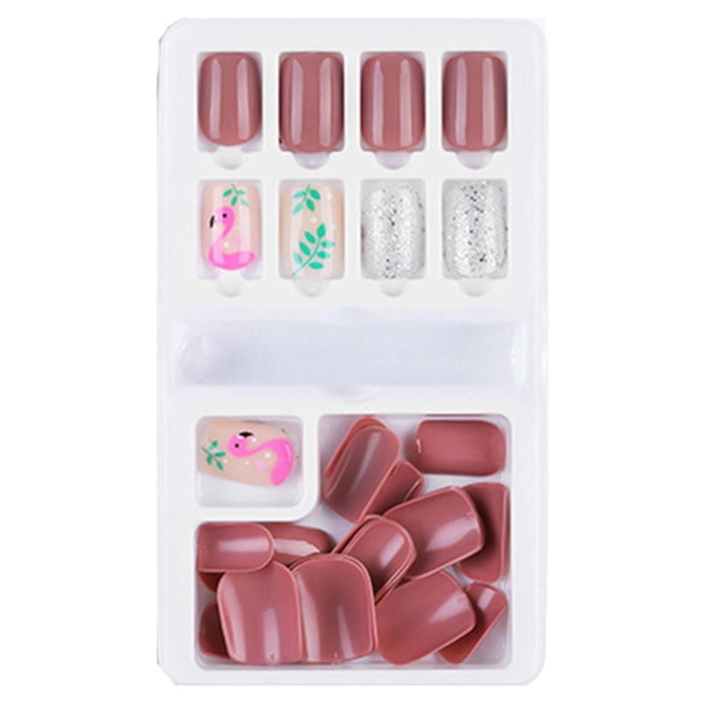 Linyer 1 Set Glue on Nails Medium Length Toe Matte Press on Solid Color ...