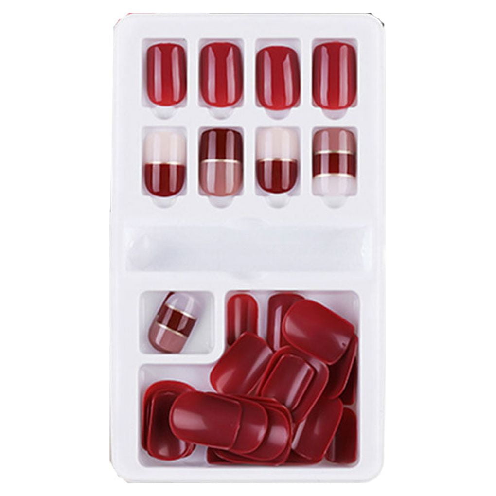 Linyer 1 Set Glue on Nails Medium Length Toe Matte Press on Solid Color ...