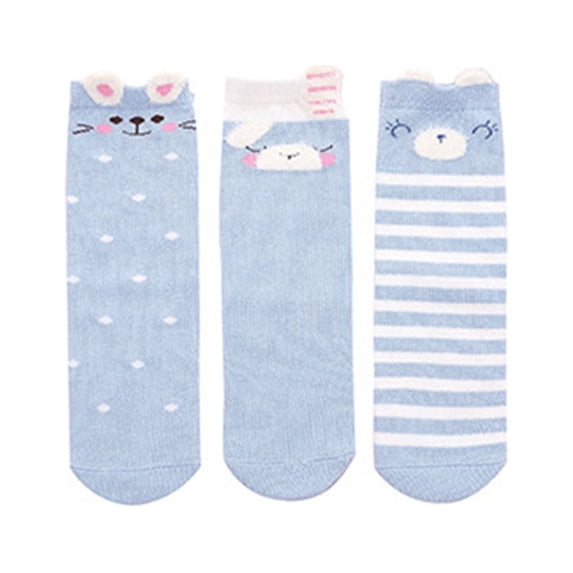 Linyer 3 Pair Baby Kids Soft Design Warm Keeping Cotton Toddler Socks Over Knee Socks blue