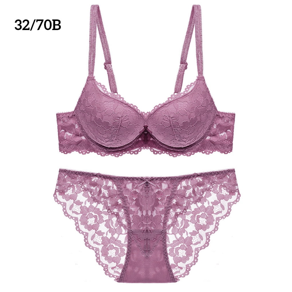 Purple, 90B) Womens Sexy Lace Floral Padded Bra set Ladies Underwear sets  32-42 B-C-D-DDE on OnBuy