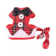 Linyer Puppy Harness Leash Set Dog Cat Escape Proof Collar Bowtie Breathable Suit Mesh Clothes Hauling Cable Easy Control Pet Vest Red grid/L