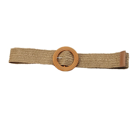 Linyer Straws Braided Belt Fashion Elastic Universal Multicolor Stretching Strap Accessories Valentines Day Dress Belts for Women Round/Khaki