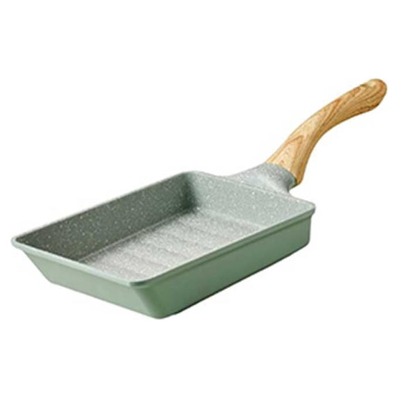 Linyer Tamagoyaki Non-Stick Frying Pan Portable Washable Replacement Hanging Rectangular Wood Handle Kitchen Pot Cooker Cookware Dark Green