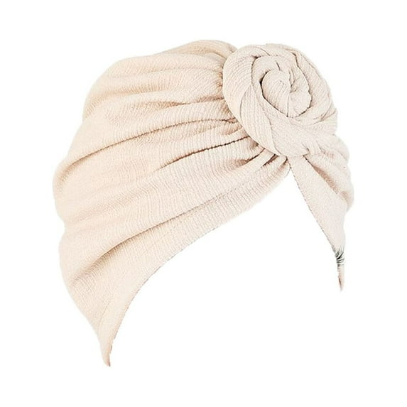 Linyer Turban Knot Simple Style Muslim Hijab Ethnic Cover Beanie Solid Color Hairband Accessories Loss Bonnet Wedding Party Beige