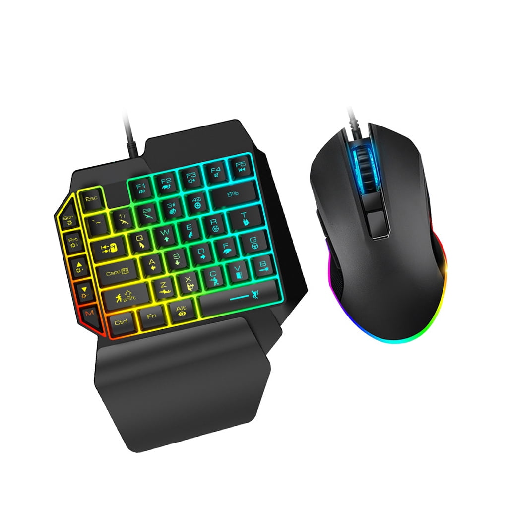 Linyer Wired One Handed Keyboard Mouse 39 Keys Gaming Key Board with RGB Backlight Half Keypad Fluent Typing Set for Phone