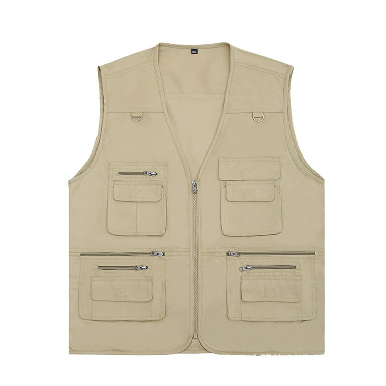 Linyer Zip Vest Quick-Dry Skin Friendly Washable Waistcoat Thin Mesh Jacket Fly Fishing Vest with Adjustable Buckle Xl/xxl/3xl/4xl/5xl Khaki,72.5-85KG