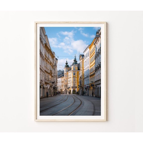 Linz Austria Historic Old Town Tramway Urban Landscape Art, Unframed Paper Poster 8x10in