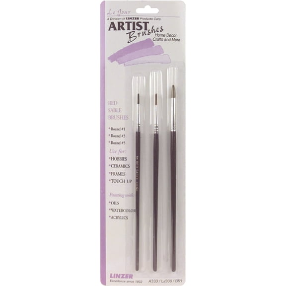Red Sable Artist Brush Set - Sizes 1, 3 &amp; 5