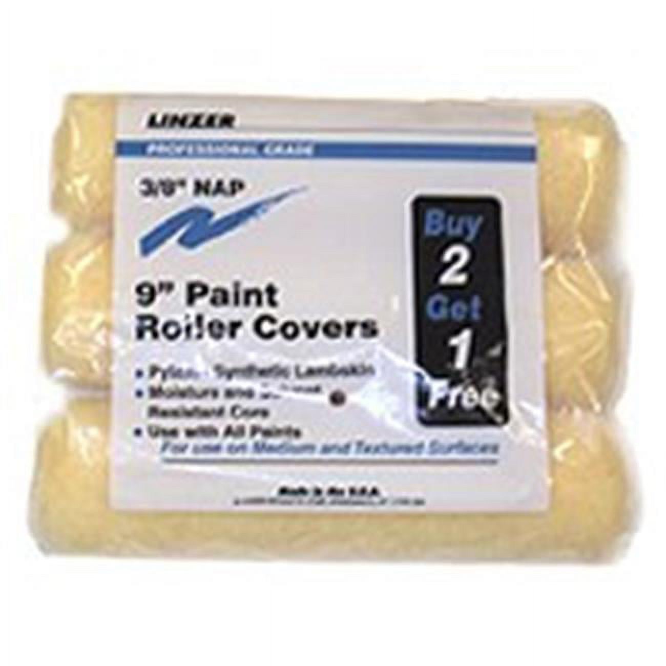 Linzer RS1433 Paint Roller Cover, 3/8 in Thick Nap, 9 in L