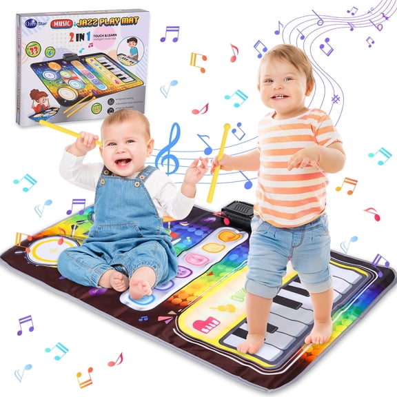 Linzercin 2 in 1 Piano Drum Babies Music Mat,Baby Toys for 1 Year Old Boys Girls,Infant Musical Toy 12-18 Months Babies Birthdayr Gifts for 1 2 3 Year Old Boys Girls,Interesting Educational Toys