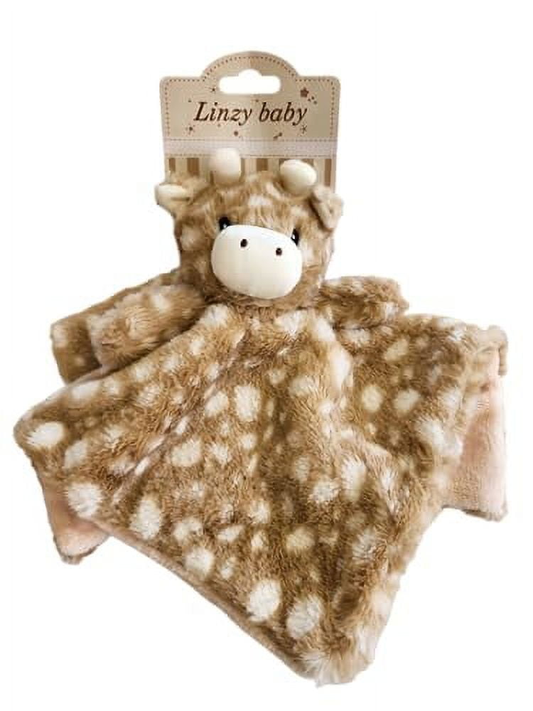Linzy Baby Plush Security Blanket with Built in Rattling Head for Babys and Toddlers Toy and Blanketie in One 14 Beige Giraffe