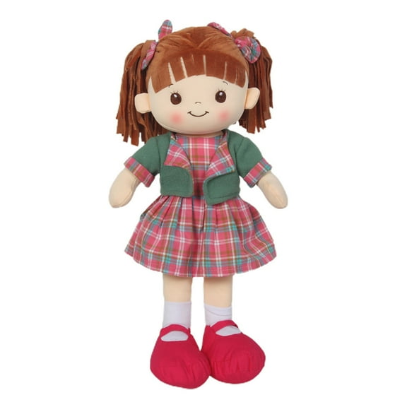 Linzy Plush 16" Hannah Baby Doll with Plaid Dress & Green Jacket