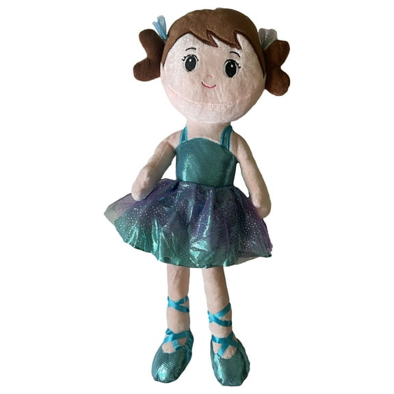 Linzy Selena Ballerina Rag Doll 16" Plush Cloth Doll With Blue Ballet Dress