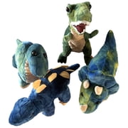 Linzy Toys Plush Dinosaur Set with Stegosaurus, T-Rex, Apatosaurus & Triceratops