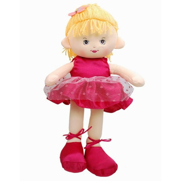 Linzy Valerie Ballerina Rag Doll 16" Plush Cloth Doll With Hot Pink Ballet Dress