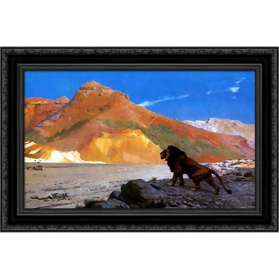 Lion 24x18 Black Ornate Wood Framed Canvas Art by Gerome, Jean Leon