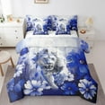 thumbnail image 1 of Lion 7 Piece Comforter Set Full Daisy Flowers Bedding Sets,Navy Blue Ombre Oil Painting Sheet Set with Comforter Graffiti Art Western Animals Butterfly Bohemian Decor, 1 of 4
