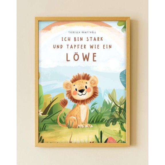 Lion Affirmation Poster For Children, Animal Power Series, Unframed Paper Poster 8x10in