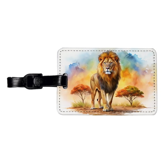 Lion African Plain Watercolor Faux Leather Travel Luggage Tag