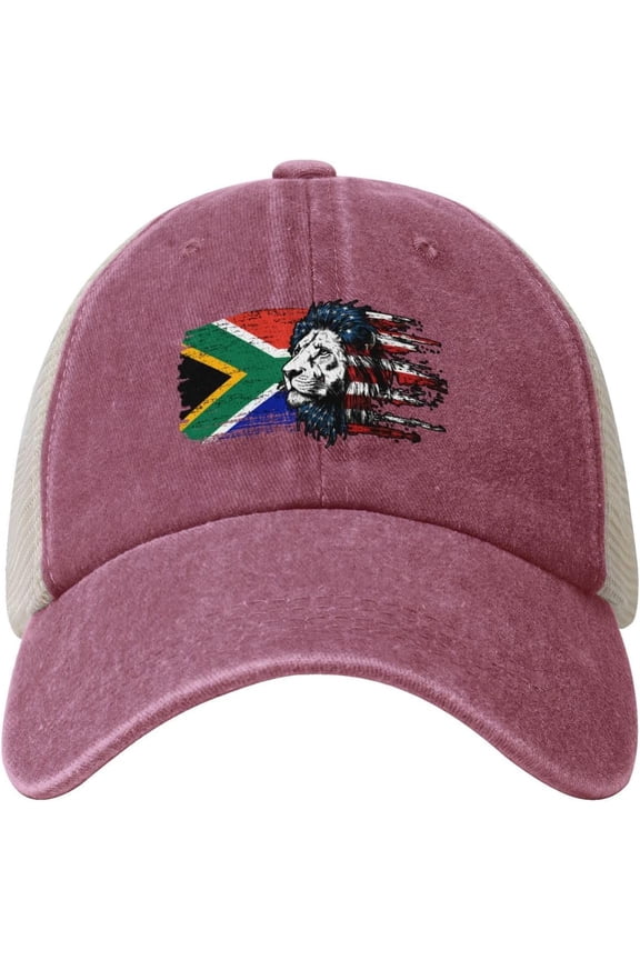 Lion America Flag South Africa Flag Summer Mesh Baseball Cap Washed Denim Sun Hats