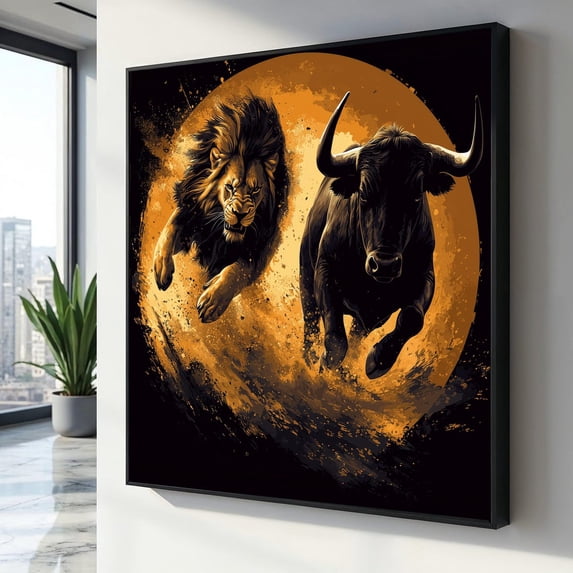 Lion And Bull Animal Dynamic Lion And Bull Design Bold Animal Poster ...