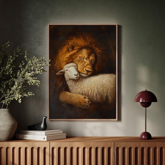 Lion And Lamb Inspirational Poster Wall Art - Peaceful Christian Decor For Home Or Office - Of Faith Unity And Strength Art