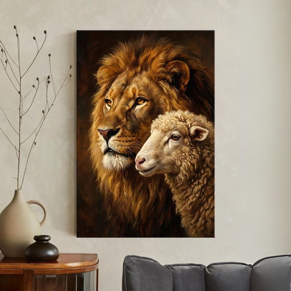 Lion And Lamb Print, Peaceful Christian Wall Art